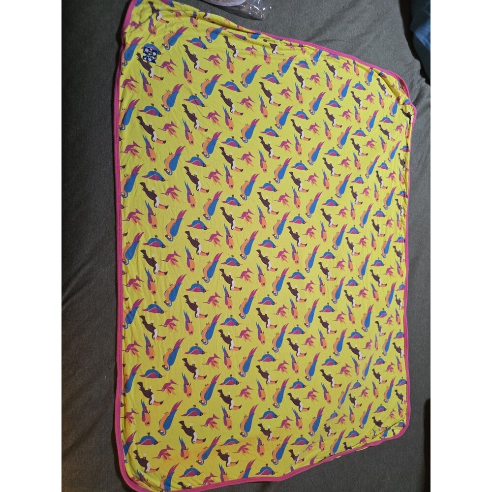 Kickee Pants Bamboo Swaddle Blanket Tropical Birds Print 29x38 In Pink/yellow